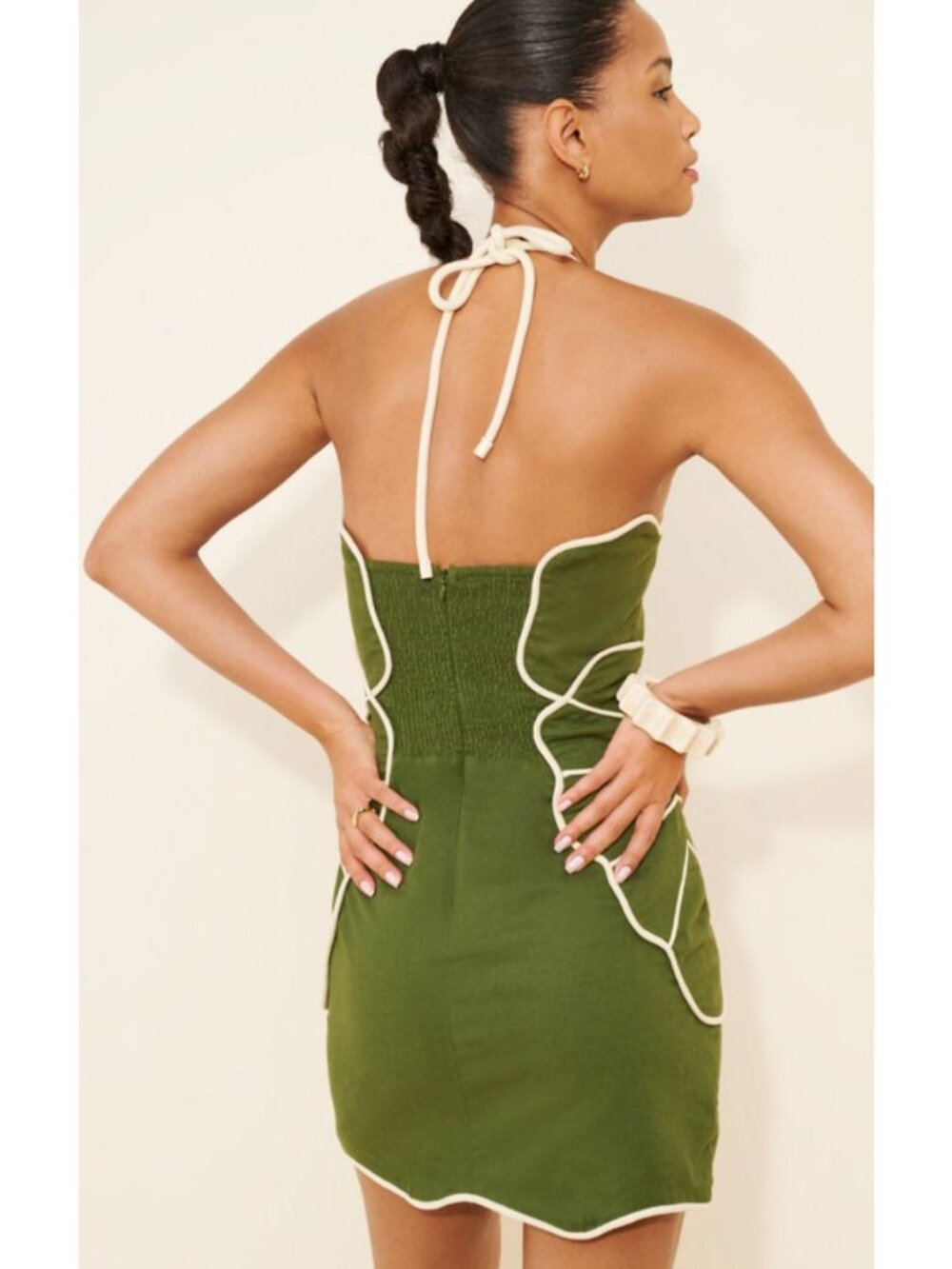 Anthropologie Farm Rio Linen Blend Wavy Mini Dress Size XS Tropical Green - Picture 2 of 6
